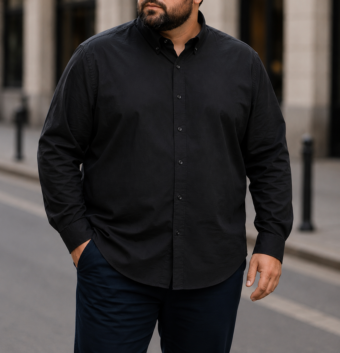 Ανδρικό μαύρο πουκάμισο με γιακά Plus Size CA2529M - CASTELLI - 